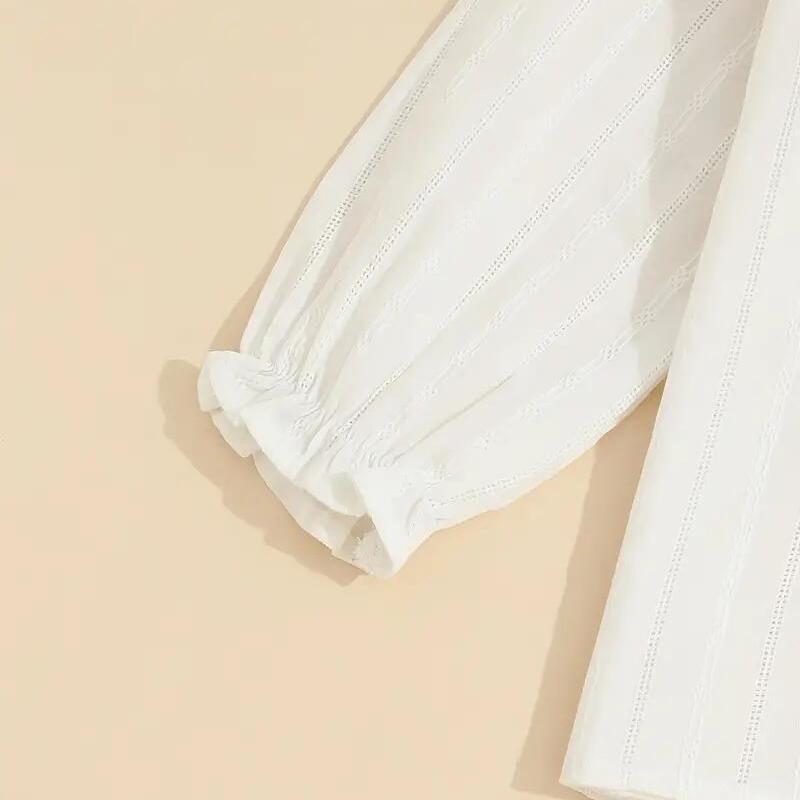 Рубашка с длинными рукавами для маленьких девочек, топ с цветочной вышивкой и лацканами, детская одежда