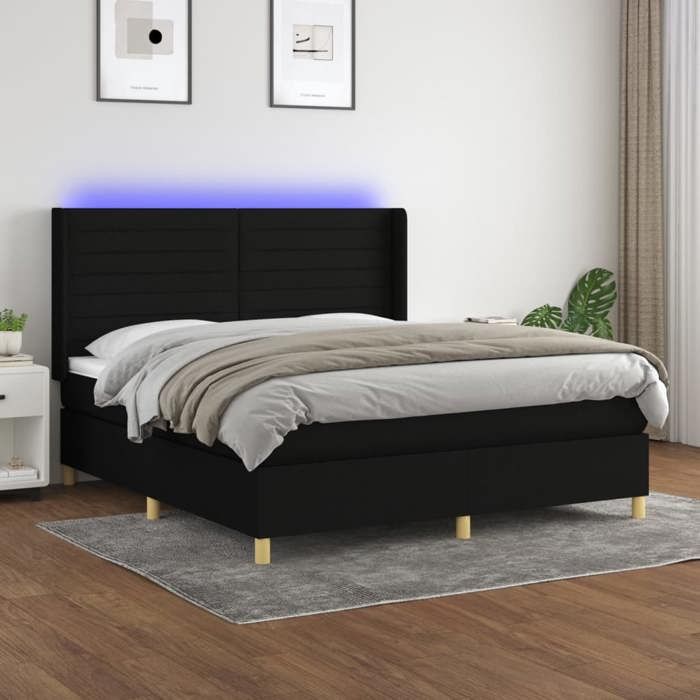 VidaXL Slat Bed Base with Mattress and LED, Upholstered Bed, Double Bed, Adult Bed for Interior Bedroom, 3138975