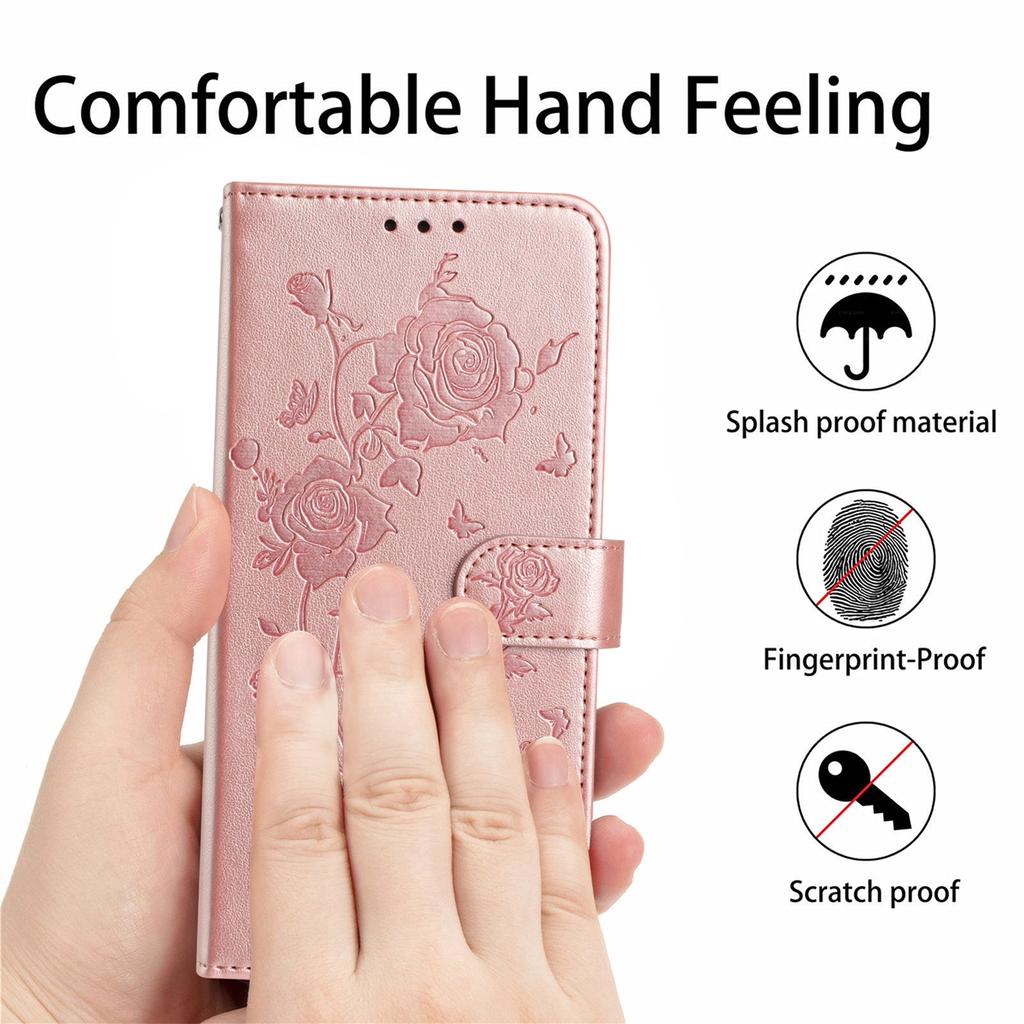 For iPhone 16 Pro Max Wallet Case Rose Pattern Imprinted Leather Flip Stand Phone Cover