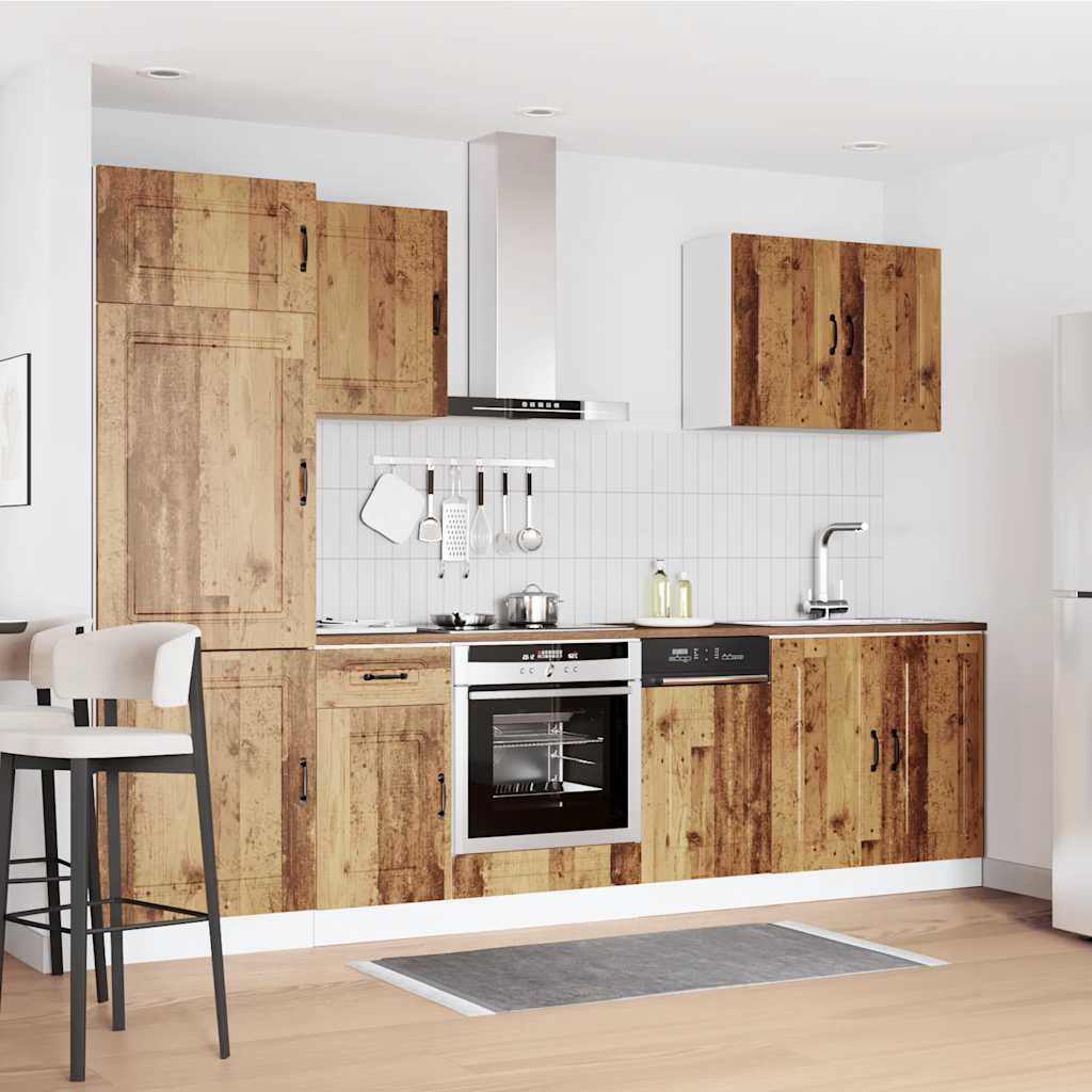 7 Piece Kitchen Cabinet Set Kalmar Rustic Wood Look Particleboard