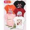 Five-piece set Elegant short-sleeved shirt for women Sunset Coast Print Round Neck Women's Short Sleeve Suitable for Spring and Summer Fashionable