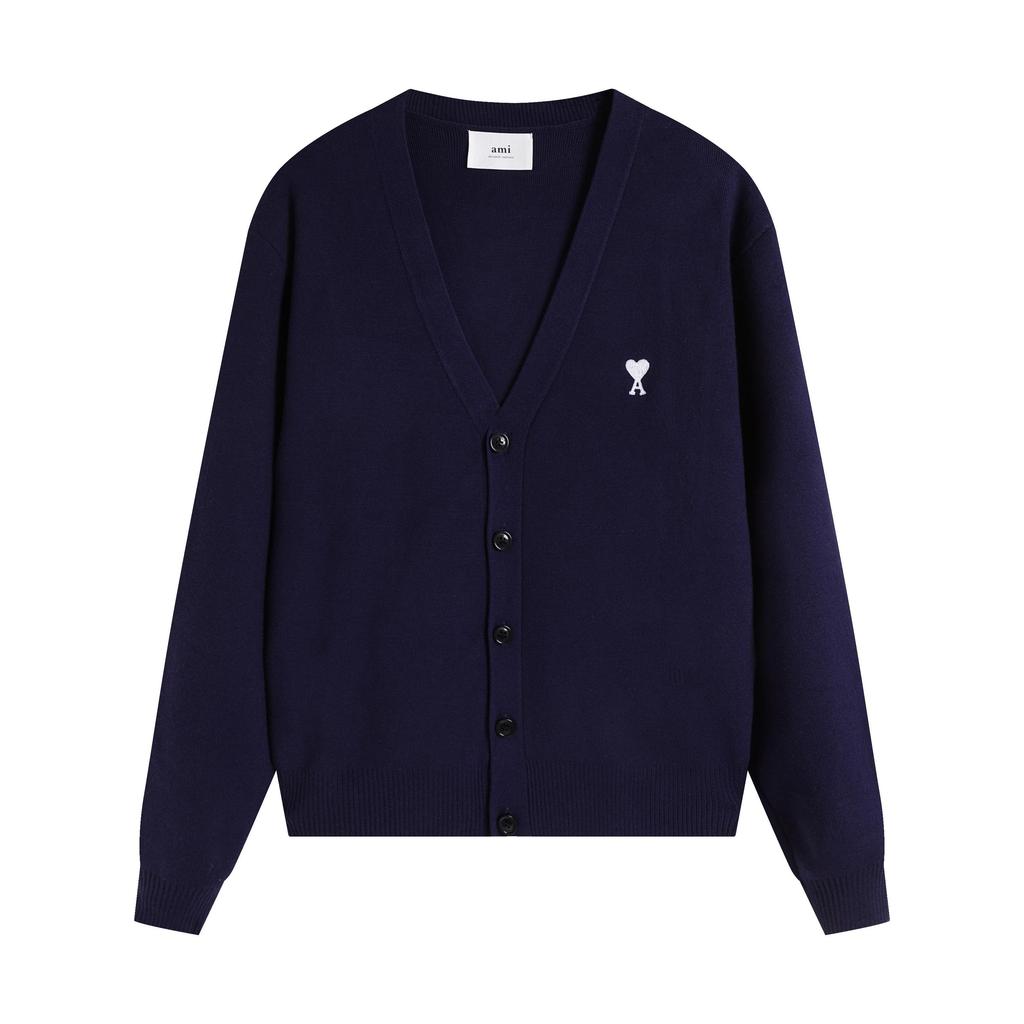 AMI Осень и Зима Мужской Новый Маленькое Белое Сердце Альпака Шерсть Смешанный Мягкий и Липкий Вязаный Кардиган Круглый Вырез Облако Свитер Карман Пальто