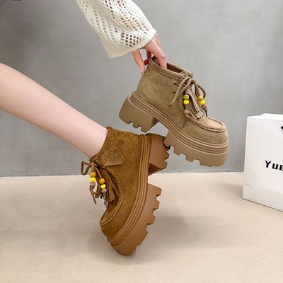 Европейская мягкая кожа большая голова маффин толстая подошва ботинки Мартин женские 2025 новые ретро матовая кожа небольшие увеличивающие рост короткие ботинки