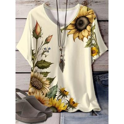 Весна и лето Удобная повседневная женская модная одежда для пышных форм, большие размеры, шикарная футболка с 3D-растительным принтом, яркий топ с коротким рукавом