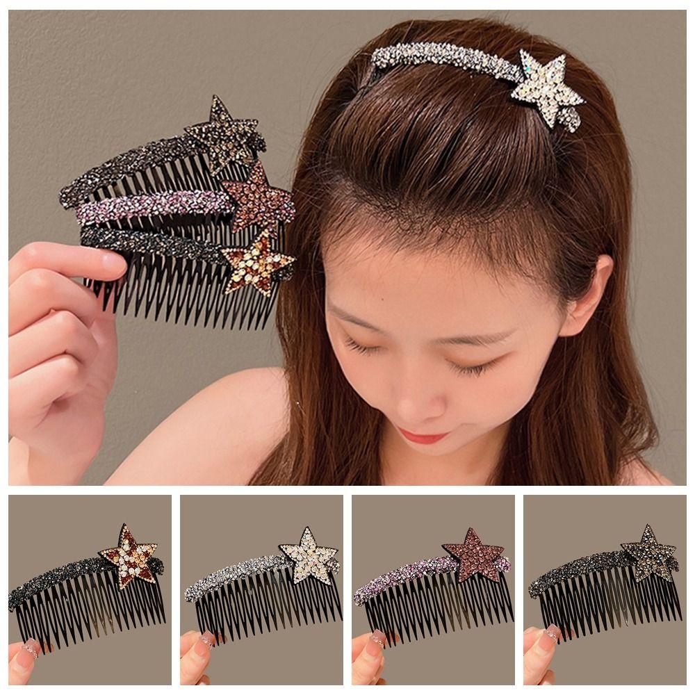 Acrylic Rhinestone Star Hair Comb Pentagram Star Extra Hair Holder  Daily