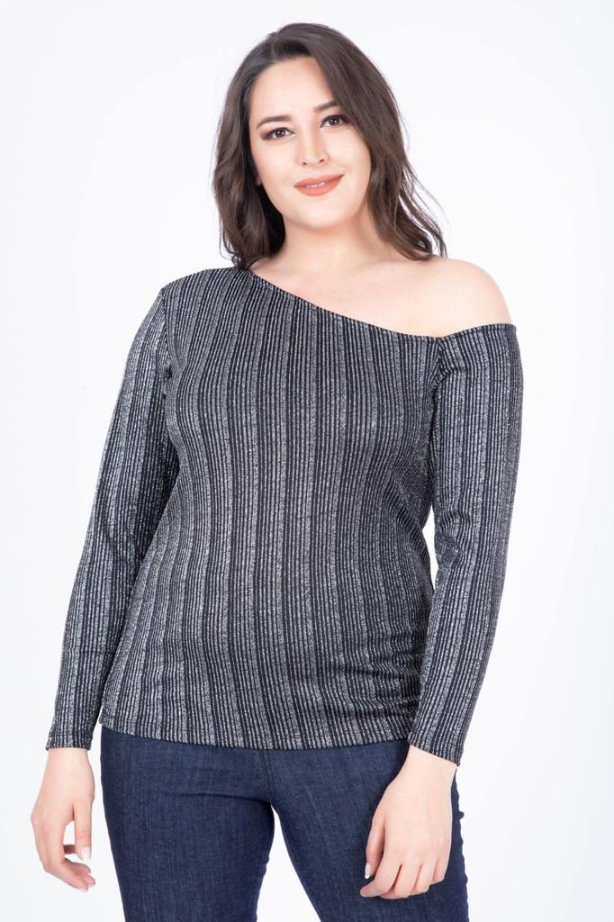 Женская блузка большого размера, блестящая футболка с асимметричным воротником