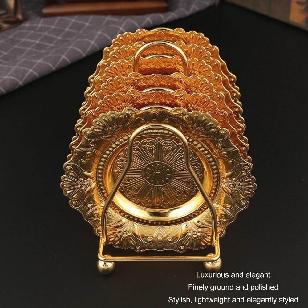 7PCS Gold Drink Coasters Set Iron Coasters with Holder Coasters Table Coasters Set For Home