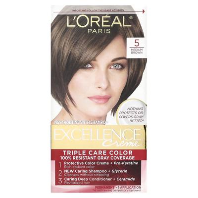 L'Oréal, Excellence Cream, цвет Triple Care, средне-коричневый 5, 1 раз