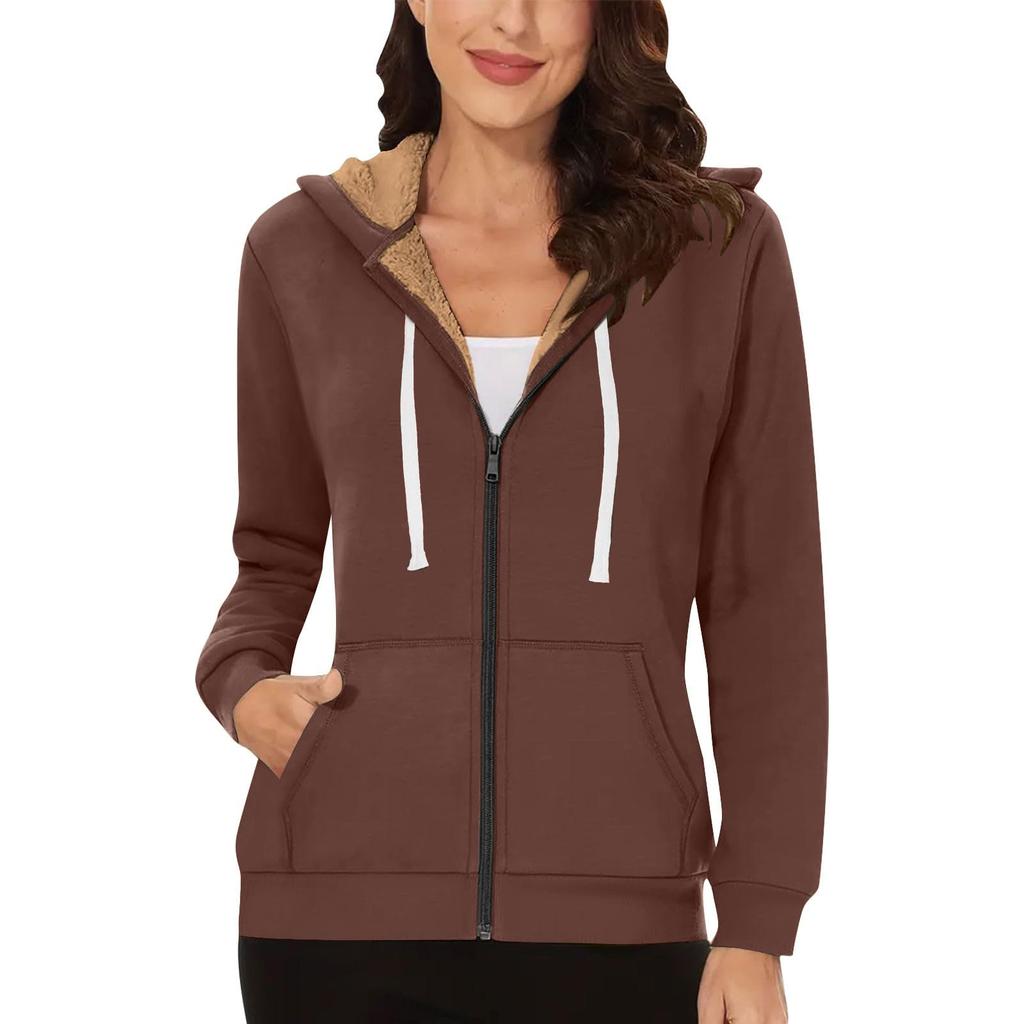 Куртка на подкладке женская фланелевая зимняя теплая флисовая на молнии с капюшоном и боковыми карманами осенние наряды для женщин