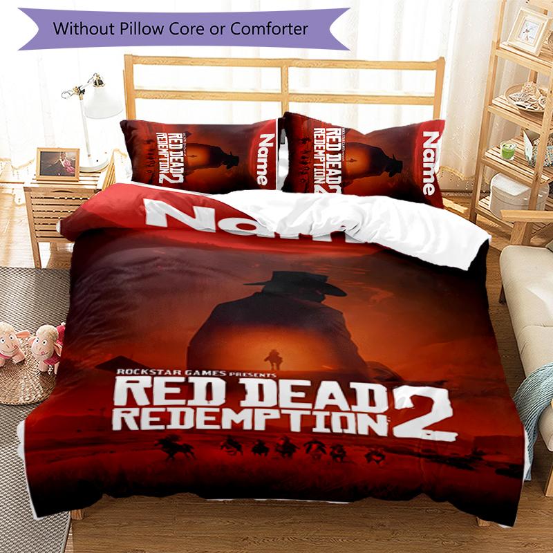 3pcs Custom Name Red Dead Redemption Bedding Set Duvet Cover Closure Includes 1 Duvet Cover & 2 Pillowcases for All Seasons Bedroom Decor