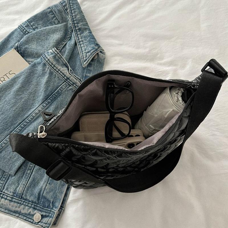 Space Cotton Shoulder Bag Fashion Hobo Crossbody Bags Lattice Pattern All-match Large Capacity Handbags for Women Commuting
