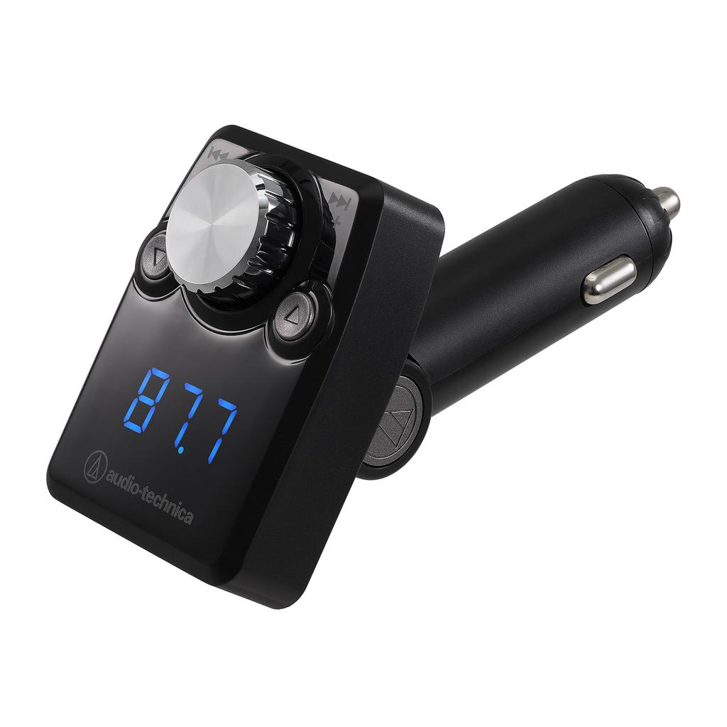 Audio-Technica AT-FMR3BT BK Bluetooth FM Transmitter, Integrated 141ch Smartphone Charging, Tablet Charging, USB, Black