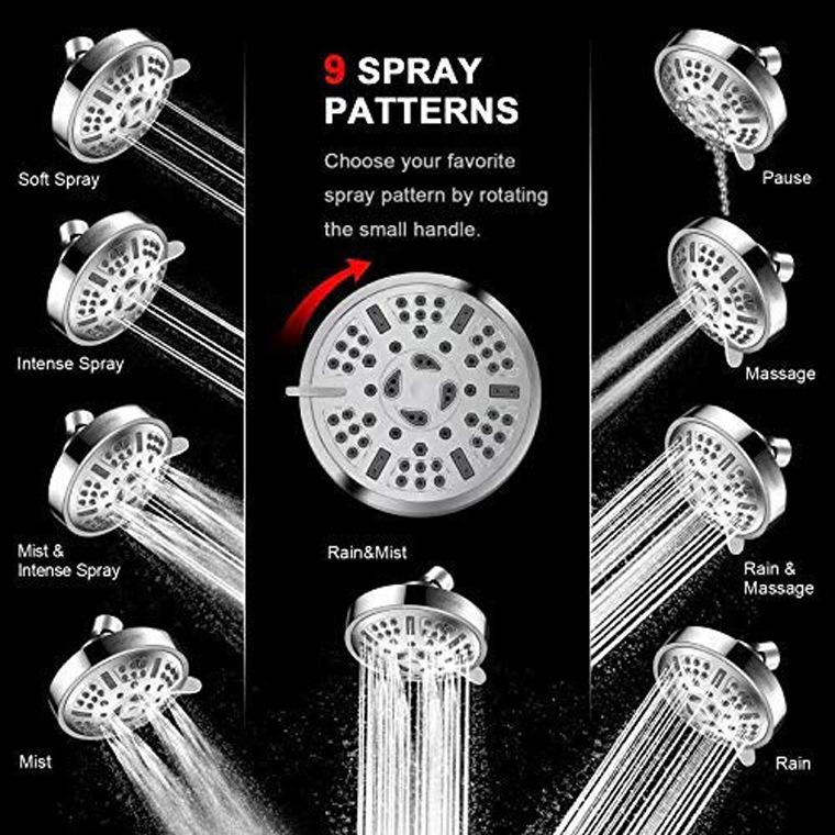 Chrome Rainfall Shower Head 9-in-1 Functions High Pressure Water Saving Easy Installation Modern Design 3-Year Warranty Bathroom