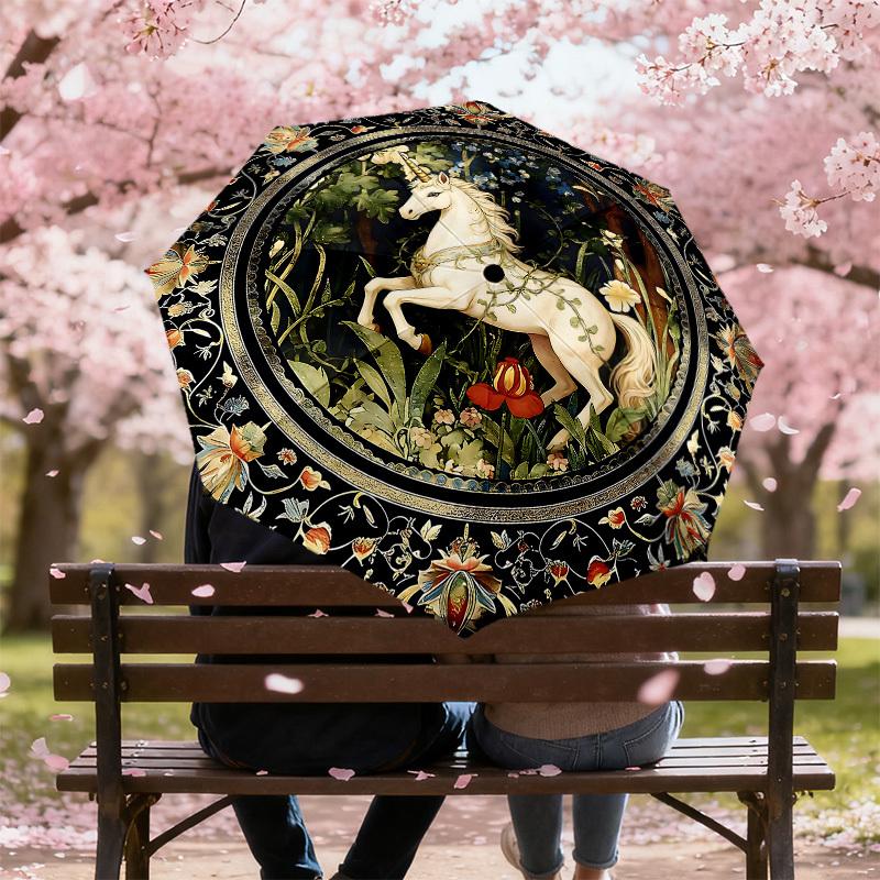 1PC Unicorn Forest Umbrella-8-Rib Reinforced, Automatic Open, Lightweight & Durable, Cute Fashion Accessory for Outdoor-W140