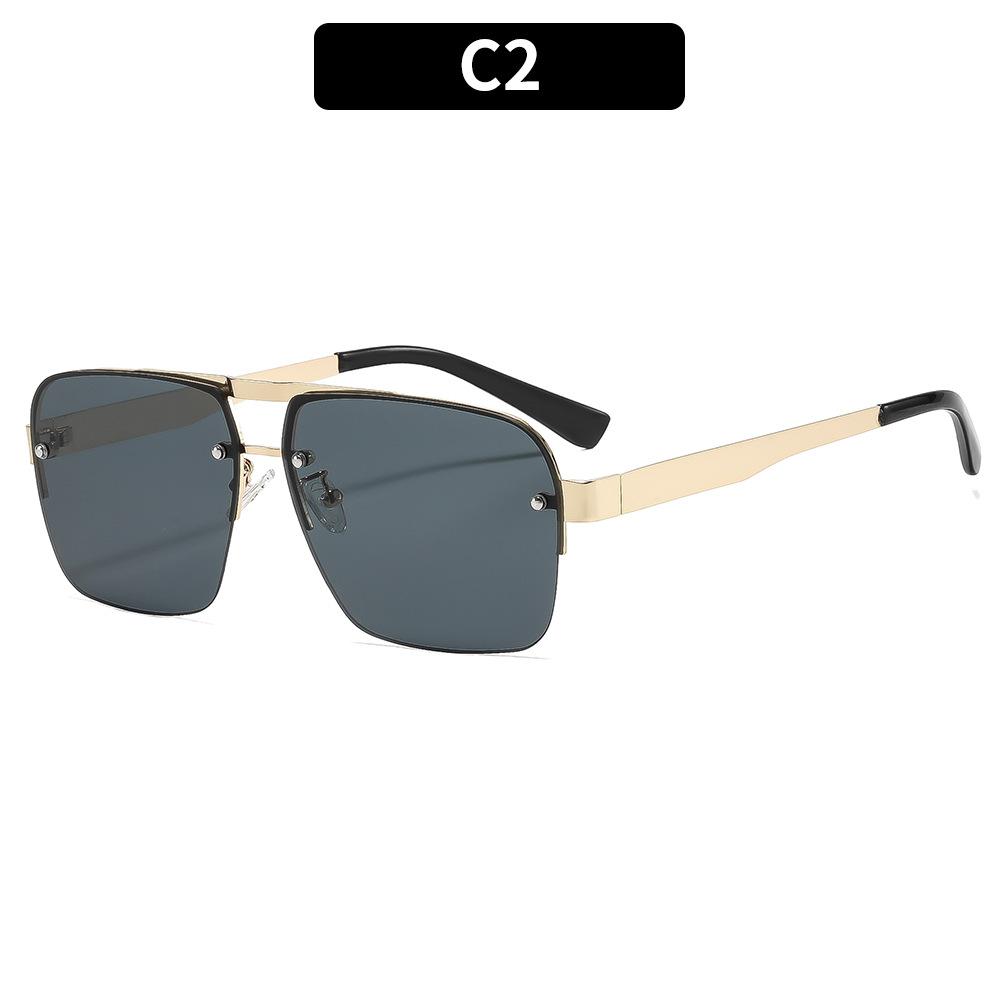 1PC Women's rimless street-style sunglasses with a double-bridge metal design—trendy eyewear for driving and vacations.