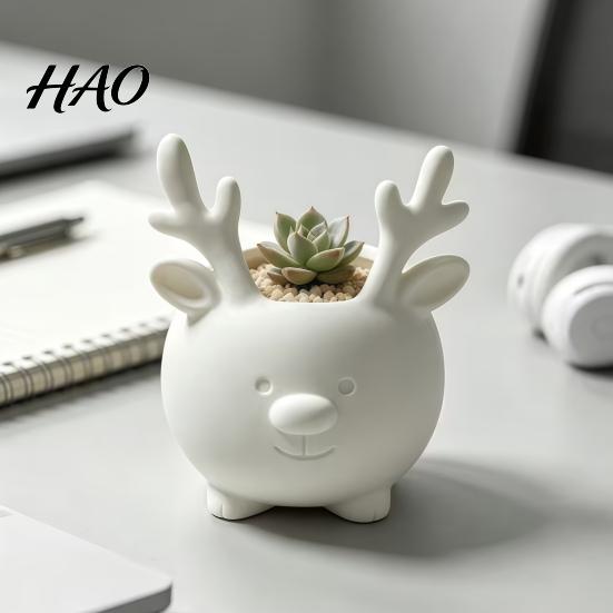 Christmas Ornament 3D Printed Reindeer Succulents Planter Pot for Indoor Plants, Decorative Desktop Makeup Brush Storage Organizer, Table Ornament,