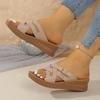 Fashion New Style Double Buckle Wedge Slippers Women Summer Cross Strap Round Toe Sandals Female Outdoor Weightlight Flat Slides Mujer