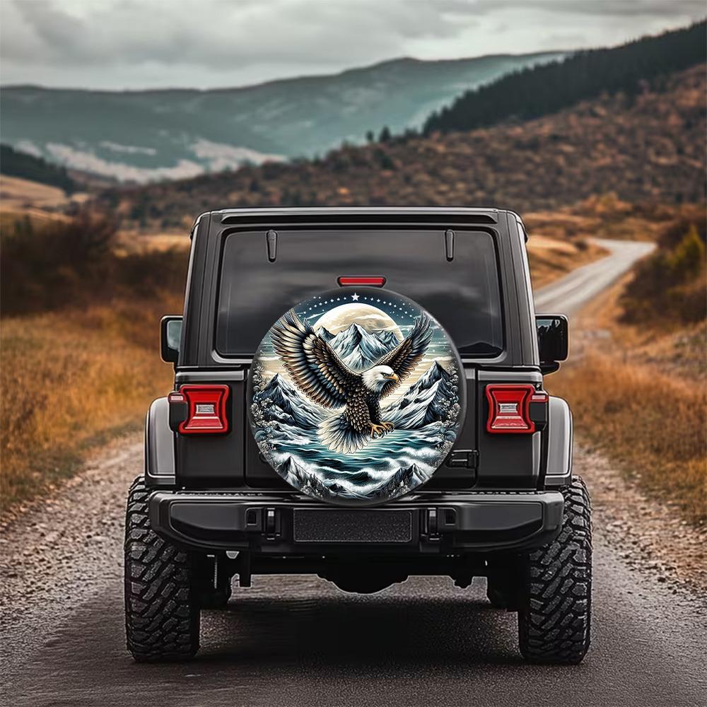 1pc, A Tire Cover Featuring A Soaring Eagle And Mountain Moonlit Night Pattern, Stylish Universal Wheel Protection Cover, Spare