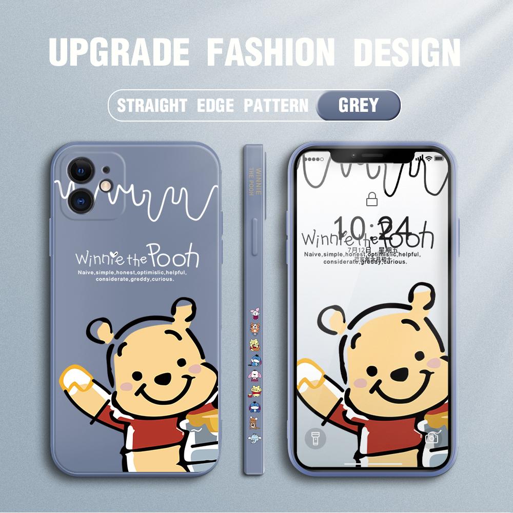 Мультяшный Дисней Винни Пух Медведь с квадратным краем и узором, жидкий силиконовый противоударный чехол для телефона для iPhone OnePlus