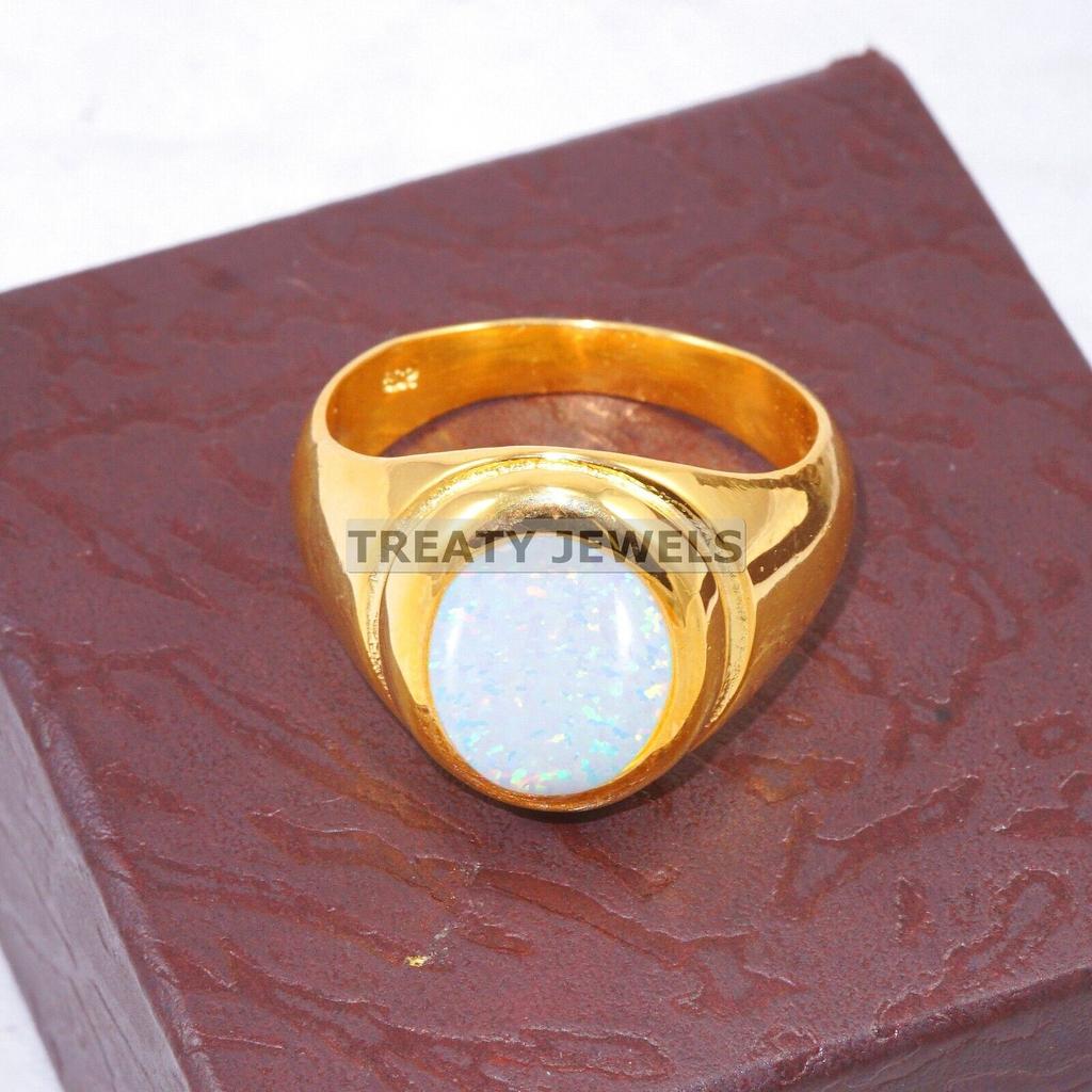 Opal Oval Cut With 925 Sterling Silver Gold Plated Ring For Men's #B369 JL375682066863