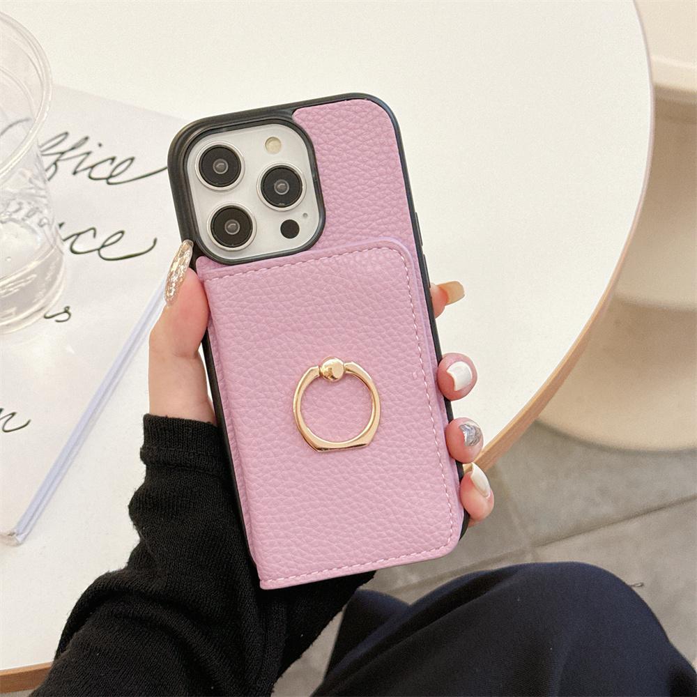 Ring Holder Flip Wallet Case For iPhone 11 12 13 14 15 Pro Max X Xs Max 13 Mini Litchi Leather Card Slot Soft Candy Color Cover