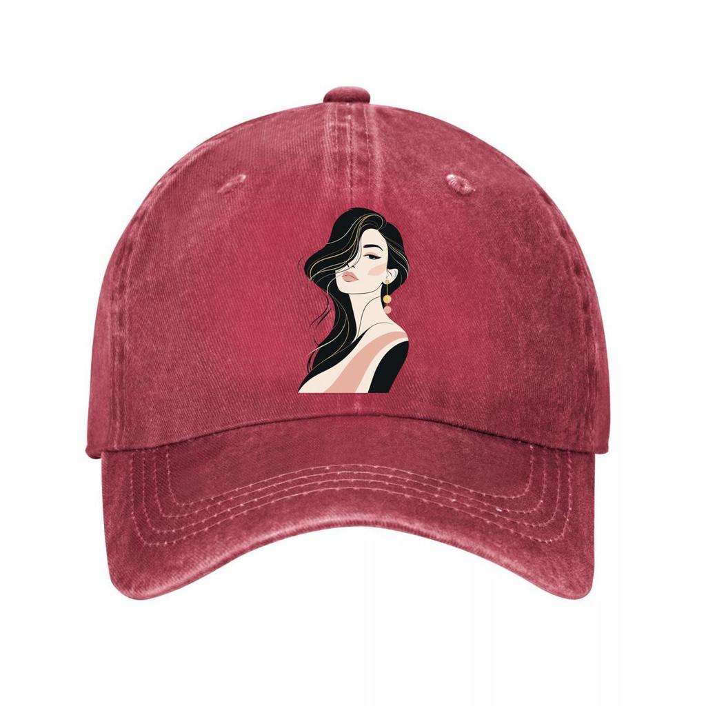 Modern Feminine Beauty Line Art Port New Vintage Washed Cotton Baseball Cap Sun Hats