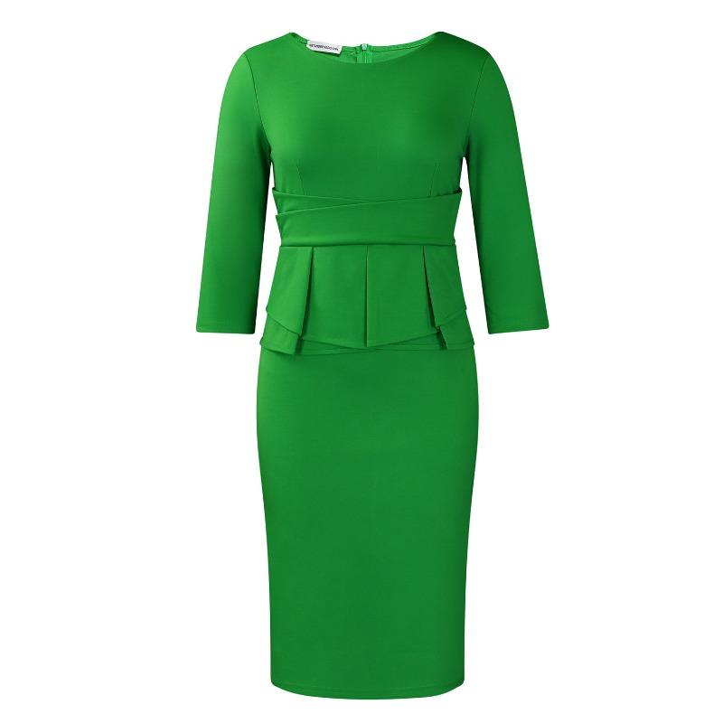 Women's Autumn Round Neck Ruffled Edge Solid Color Cover Buttock Dress