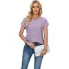 Women's Spring Summer Loose Round Neck Perforated Lace Solid Color T-shirt