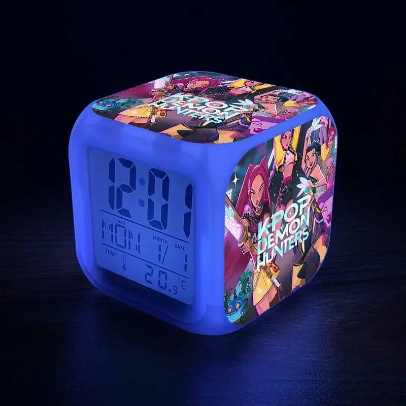 New KPop Demon Hunters Mira Jinu Zoey Cartoon Cute Alarm Clock Student Bedside Night Light Electronic Clock Decorative Ornament