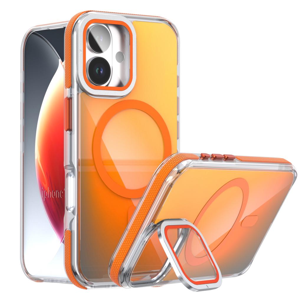 For iPhone 17 Magnetic Case TPU Acrylic Phone Back Cover with Lens Film and Kickstand
