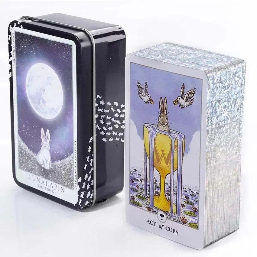 Lunalapin Rabbit Tarot Жестяная коробка Карточная игра 78 шт. Карты Таро Веселая настольная игра для семьи, друзей, вечеринки