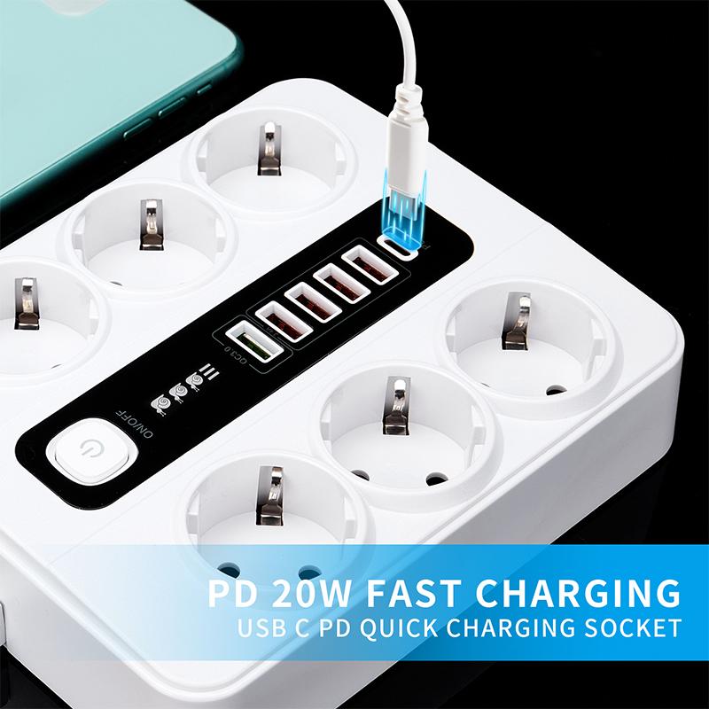 PD+USB 38 Вт Высокоскоростная зарядка Сетевой фильтр Розетка переменного тока ЕС Удлинитель для умного дома Электрический адаптер Двойная быстрая зарядка Высокая мощность