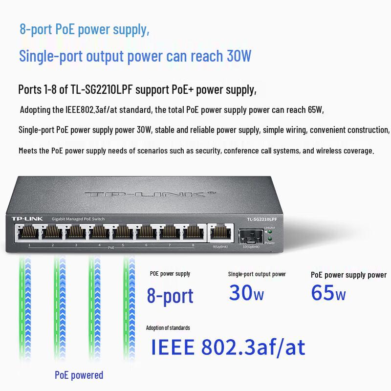 TP-LINK TL-SG2210LPF 10-Port Gigabit 8-PoE+ Switch