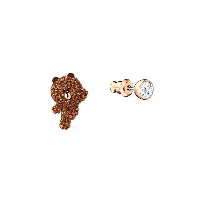 Swarovski Line Friends Vibrant Brown Bear Stud Earrings Women's Brown 5514438