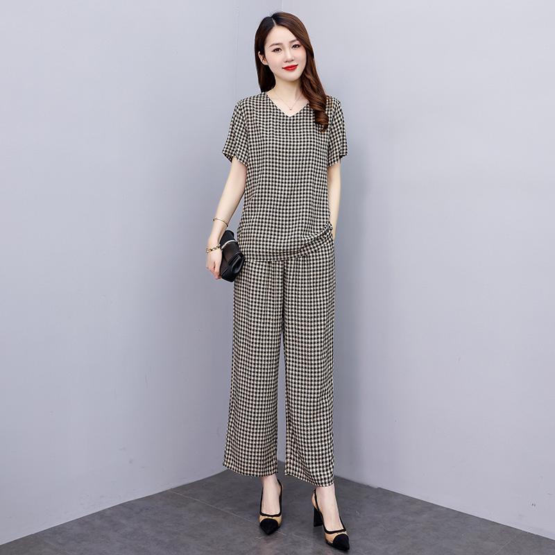 Women Pant Sets Casual Summer 2 Piece Sets Women Elegant Loose Wide Leg Pants and Short Sleeve Blouse