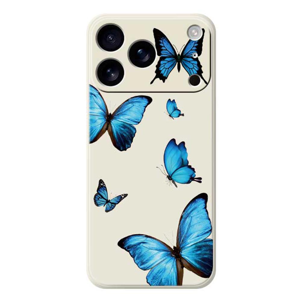 For iPhone 17 Pro Case Blue Butterflies Pattern Printing Straight Edge TPU Phone Back Cover