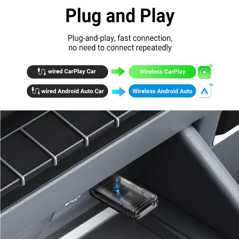 Мини-адаптер 2-в-1 для беспроводного CarPlay и Android Auto, Бесшовное подключение, Plug & Play