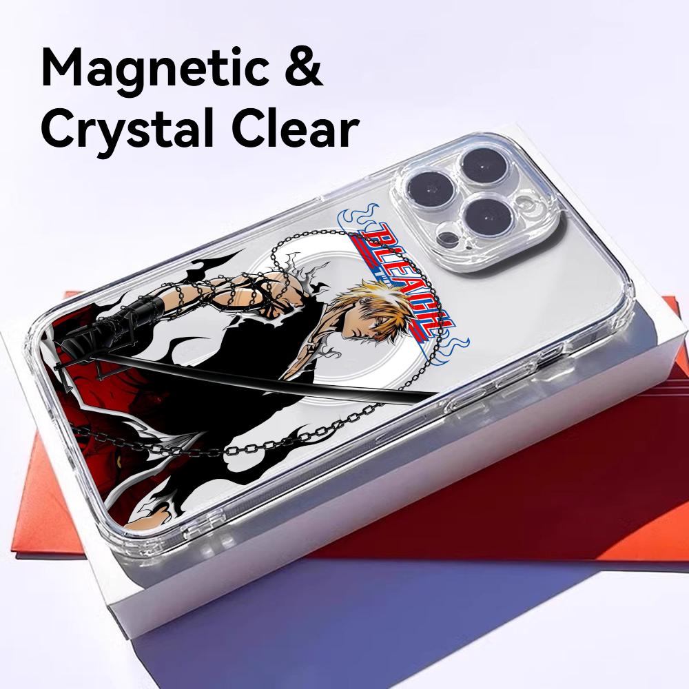 Чехол для телефона Аниме B-Bleachs K-Kurosaki Для iPhone 17 16 15 14 13 12 Pro Max Plus С Магнитным Кристально Чистым Чехлом Беспроводная Зарядка