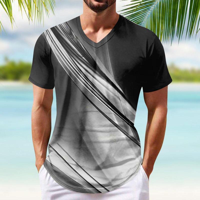 Summer Men's Popular T-shirt Printed V-neck Short Sleeved T-shirts