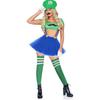 Mario Character Green Octagonal Cap with Navy Blue Strap, Mustache, and Gloves Costume Accessory Set