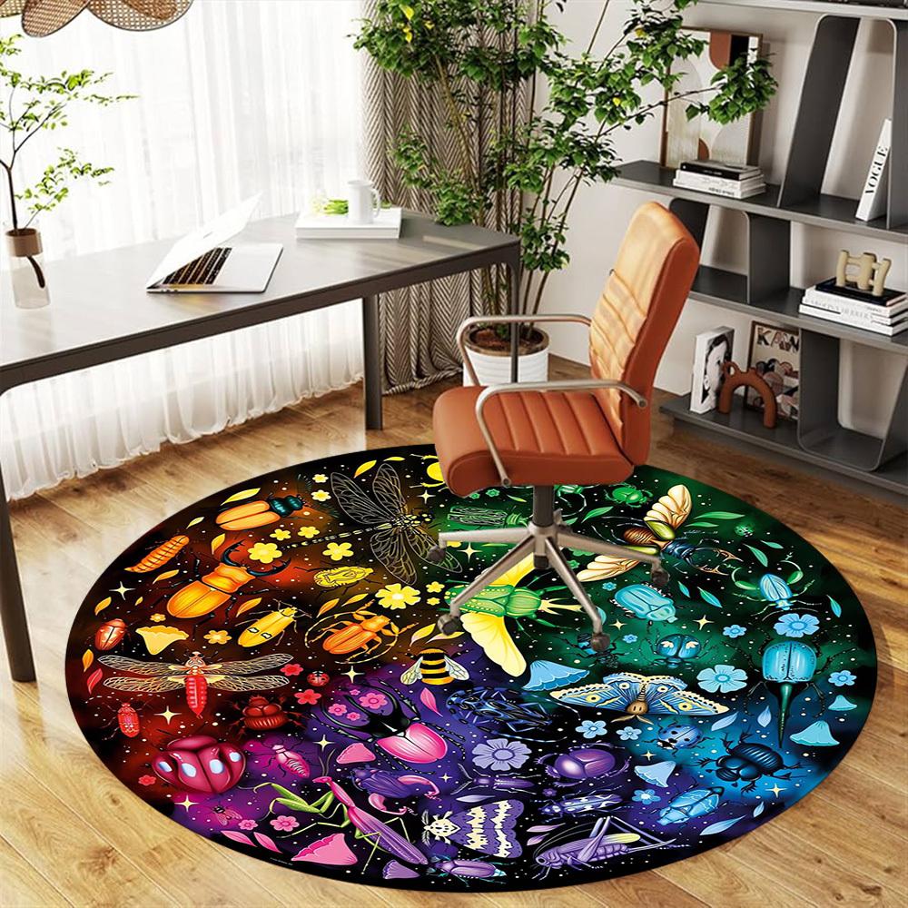 1pc Insects, Circular Pattern Office Round Rugs, Under Chair Round Rugs for Living Room, Bedroom, Bathroom Decoration Carpet 091842