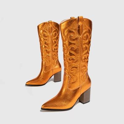 Модная женская обувь 2024 Высококачественные женские сапоги до середины икры Боковая молния Сапоги в стиле вестерн ковбойские Винтажные мотоциклетные сапоги Женские Zapatos