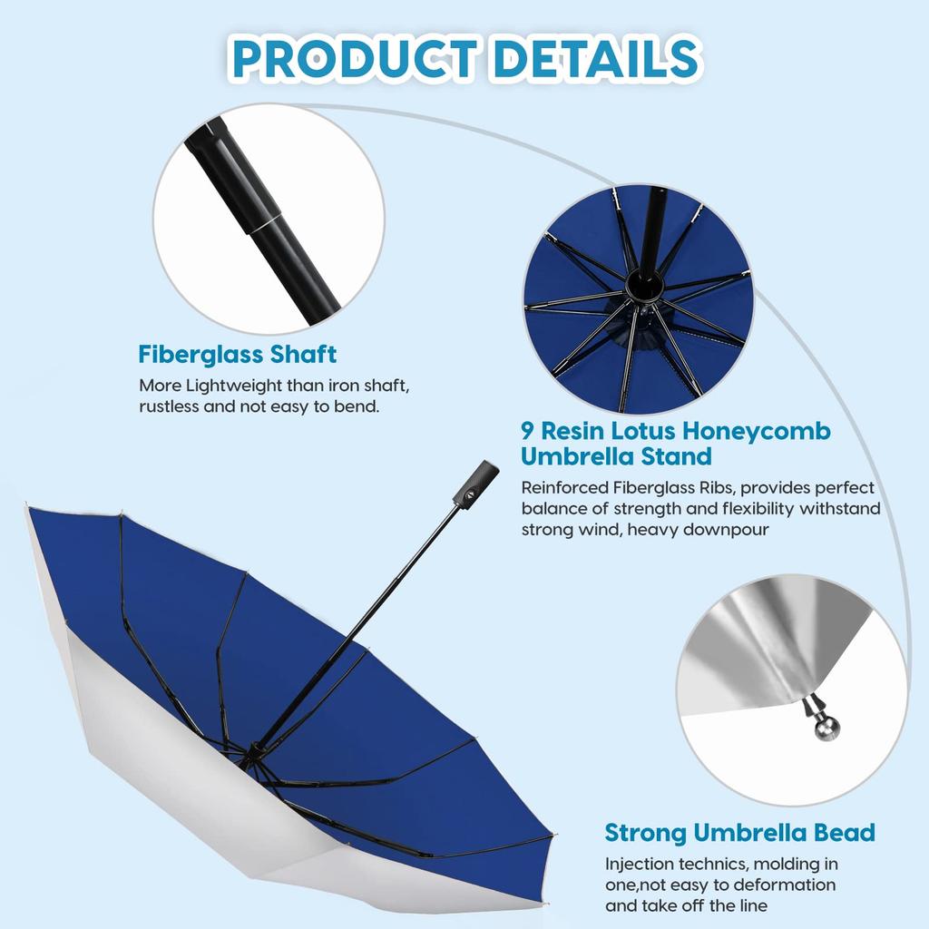 ZOMAKE Folding UV Rain or Rainy Season Typhoon Includes Storage Case Umbrella, Large, 9-Rib, One-Touch Operation, Windproof, Protection,