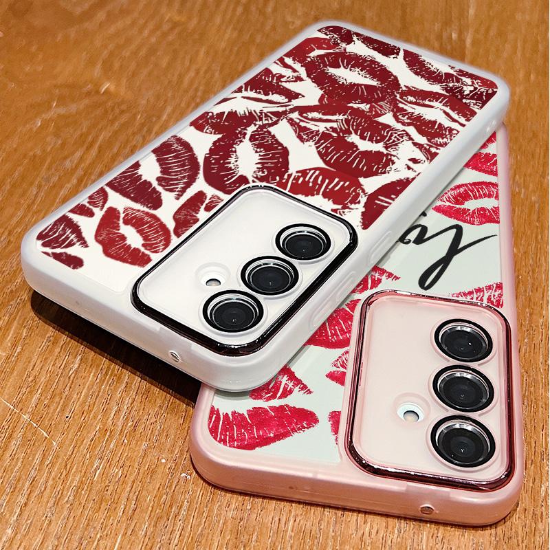 Красный узор губ прозрачный тонкий чехол для телефона Samsung S25 Ultra S24 FE S23 Plus A56 A36 A16 A55 A15 защитная пленка для объектива противоударный мягкий силиконовый чехол