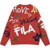 Fila Da Da Dragon Series Новогодний парный вязаный свитер с цветными блоками и забавным рукописным узором, унисекс, легендарно-красный F11U419402F-RD