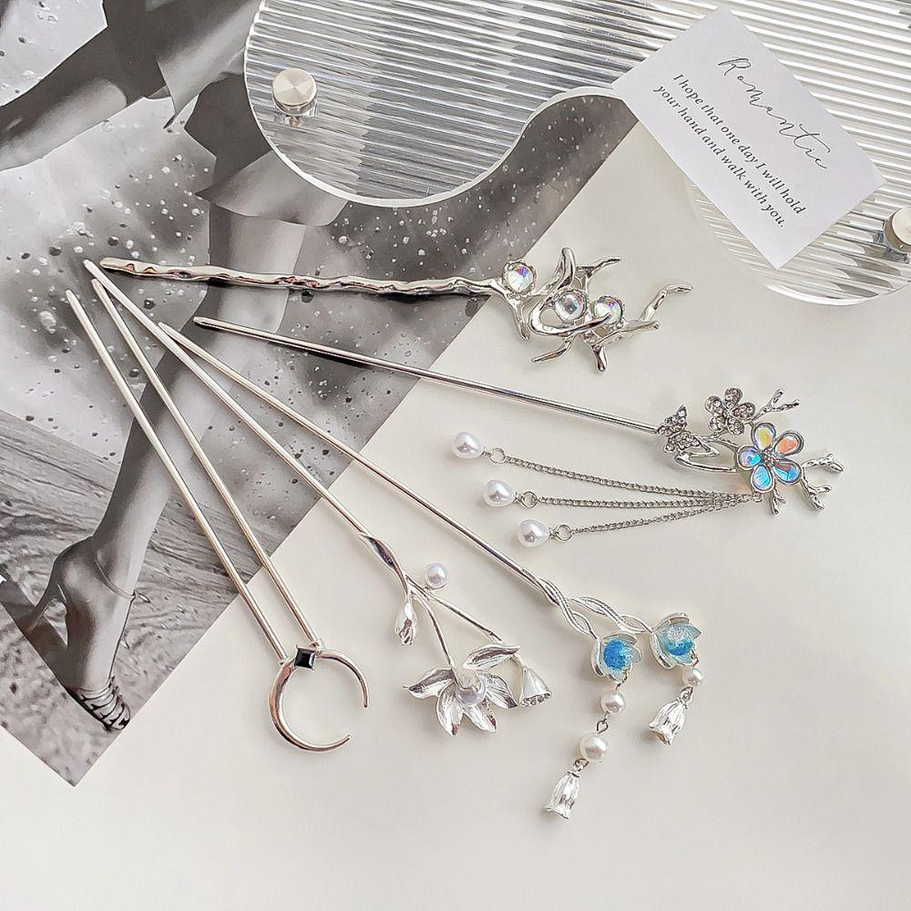 Pearl Chinese Style Hair Stick Lotus Flower Hair Fork Vintage Hanfu Hair Stick Perform