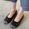 Fashion Women's Fashion Flat Shoes Spring New Metal Round Head Shallow Mouth Butterfly Knot Rivet Soft Sole Non-slip Single Shoes