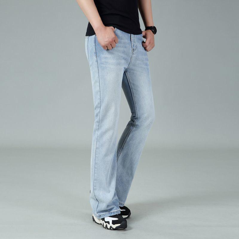 Мужские расклешенные джинсы средней посадки, мужские облегающие повседневные брюки из денима, светло-голубые джинсы
