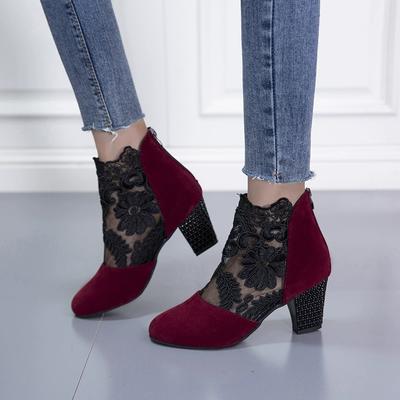 Модные женские туфли на высоком каблуке с кружевным цветочным ремешком на щиколотке, сандалии с круглым носком и молнией, туфли-лодочки