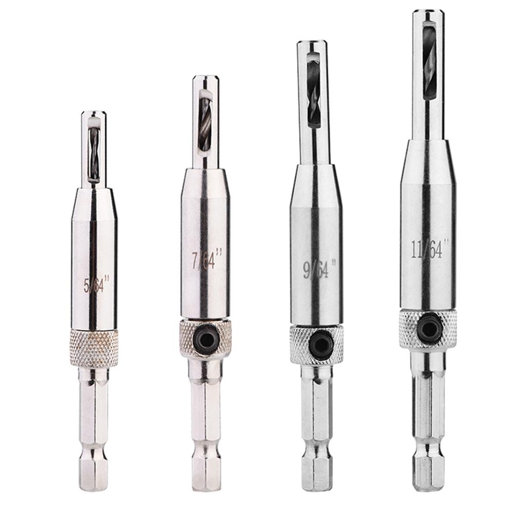 4pcs Hex Shank Self Centering Drill Bit Set Door Window Hinge Hole Puncher Woodworking Tool
